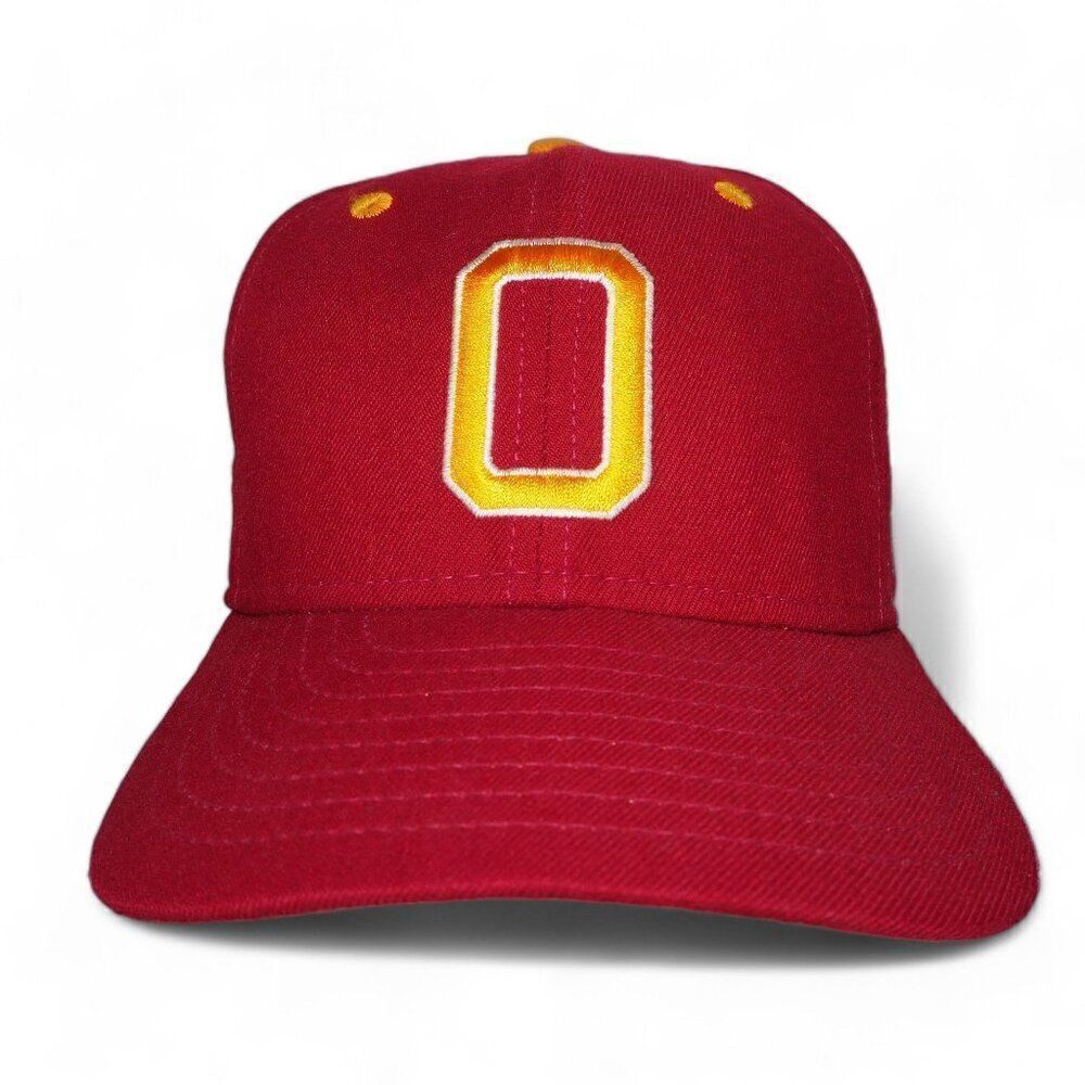 New Era Vintage 90s "O" Red / Golden Yellow Fitted‎ Hat Made in USA 6 7/8